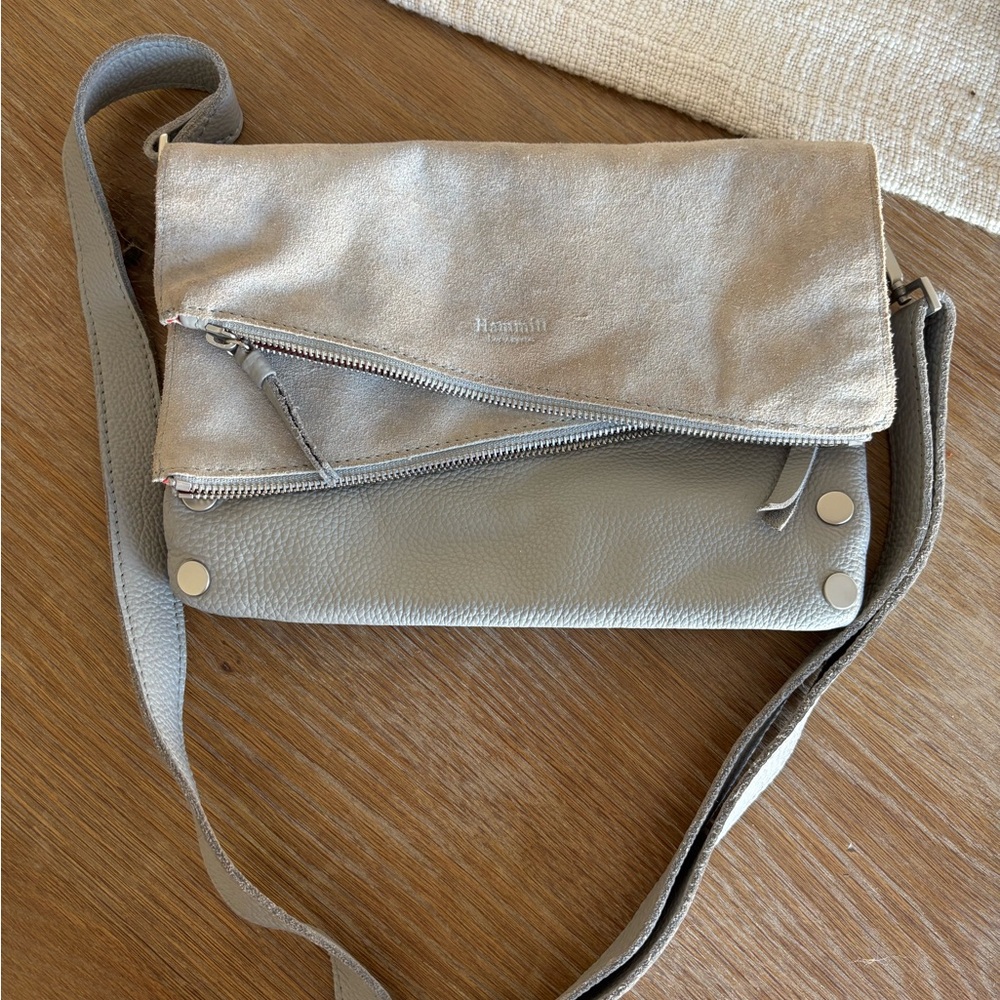 Hammitt Metallic Silver and Light Gray Fold-Over Crossbody